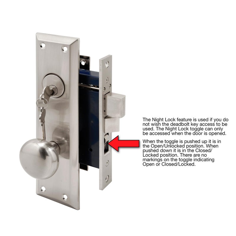Segal SE 27590 Mortise Lock Set, Satin Nickel, Left Hand, 2-1/2 In. Backset, Surface (Single Pack) - Image 3